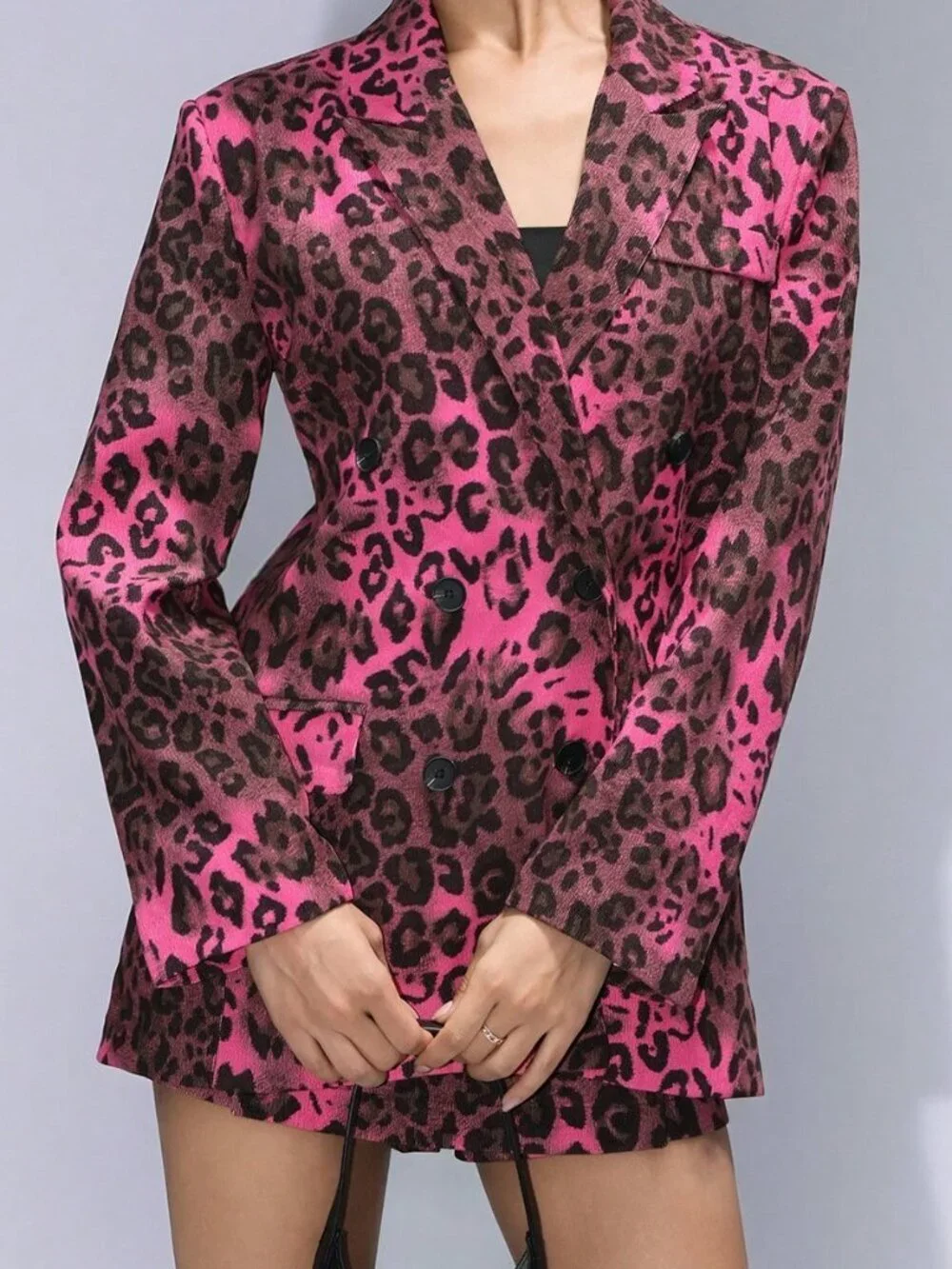 Rose Red Casual Women's Corduroy Leopard Print Padded Blazer & Skirt Set